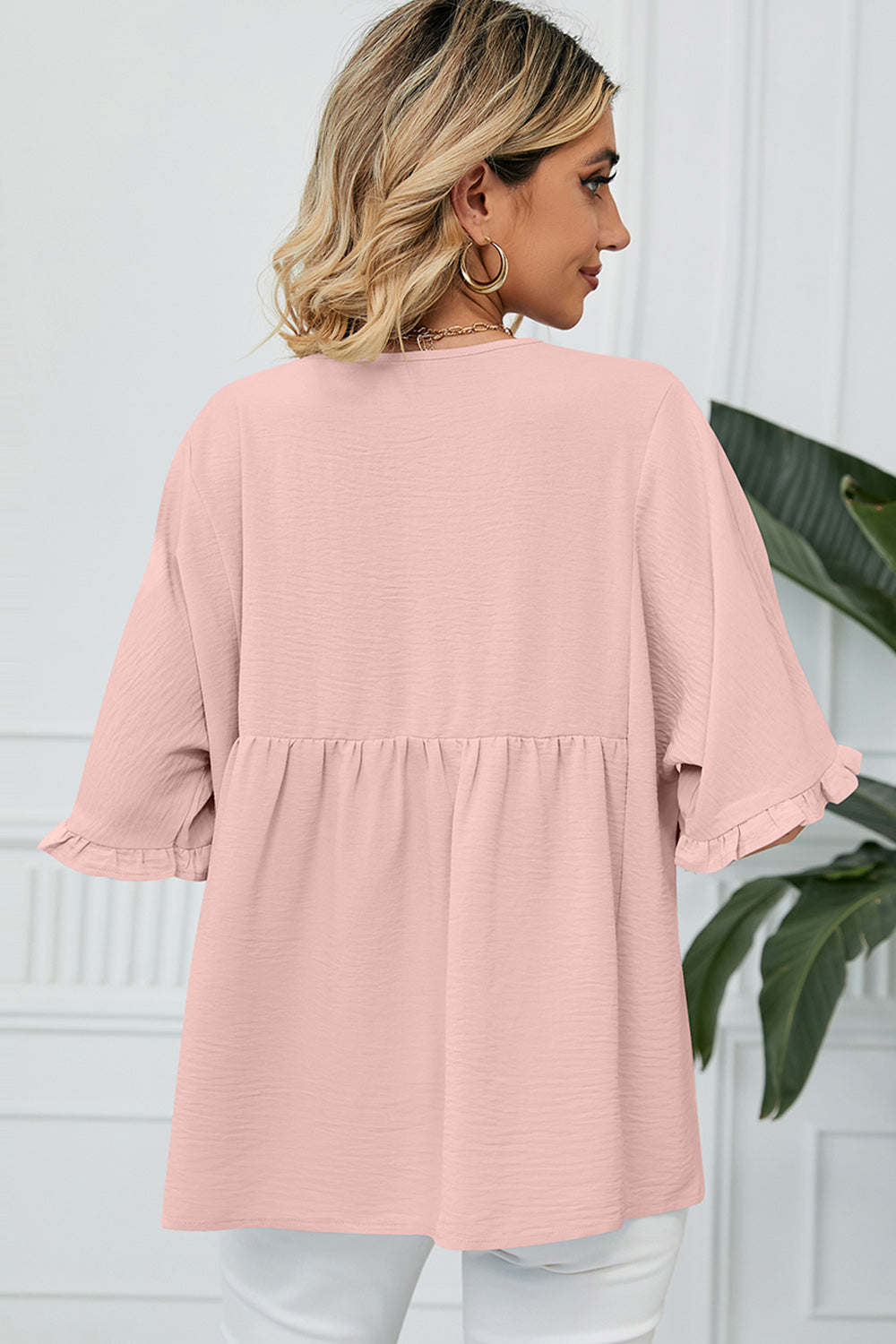 Peplum V-Neck Half Sleeve T-Shirt Trandify deal