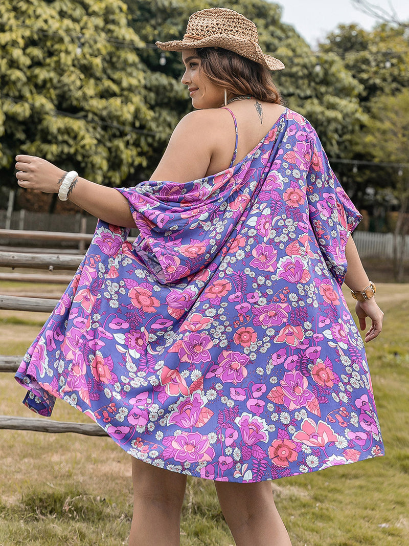 Plus Size Printed Cami, Open Front Cover Up and Shorts Set Trandify deal