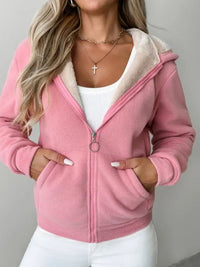 Full Size Zip Up Long Sleeve Hooded Outerwear Trandify Deal