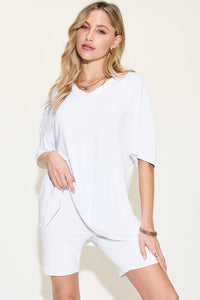 Basic Bae Full Size V-Neck Drop Shoulder T-Shirt and Shorts Set Trandify Deal
