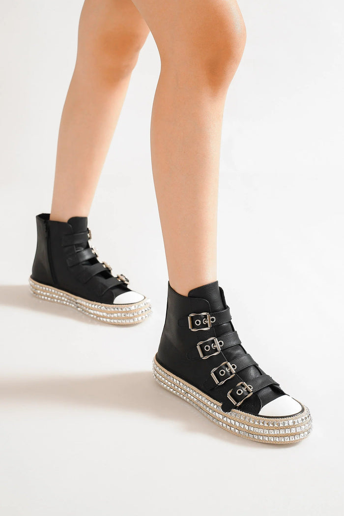 Beast Fashion Multi-Buckle Straps Studded Platform Sneakers Trandify deal