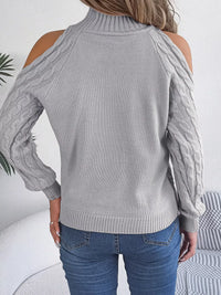 Women's Cold Shoulder Sweater | Cable Knit Turtleneck