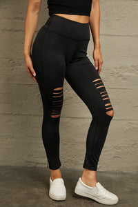 Double Take Wide Waistband Distressed Slim Fit Leggings Trandify deal