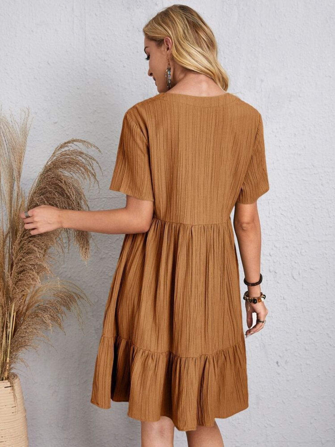 Full Size V-Neck Short Sleeve Dress Trandify deal