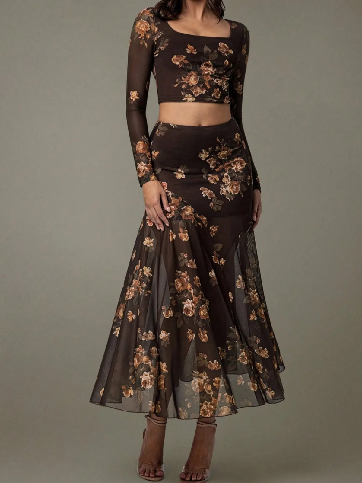 Floral Square Neck Top and Skirt Set for Women – Summer Boho Outfit