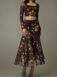 Floral Square Neck Top and Skirt Set for Women – Summer Boho Outfit