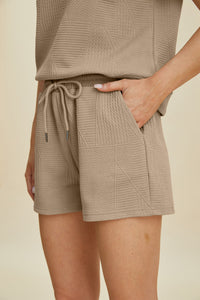 Double Take Full Size Texture Short Sleeve Top and Shorts Set Trandify deal