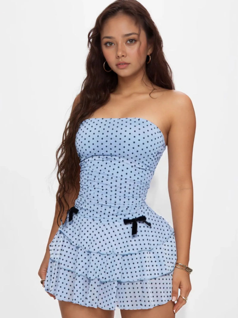 Polka Dot Strapless Mini Dress with Bow Detail – Sexy Women’s Party Dress for Night Out