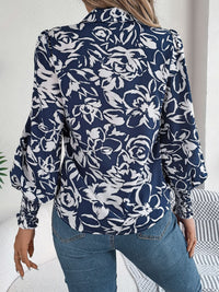 Printed Collared Neck Lantern Sleeve Shirt Trandify deal