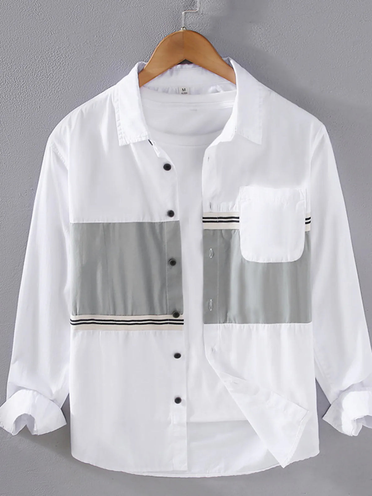 Plus Size Men’s Color Block Button-Up Shirt – Long Sleeve Slim Fit Casual Top for Big & Tall Men – Trendy Office & Party Wear