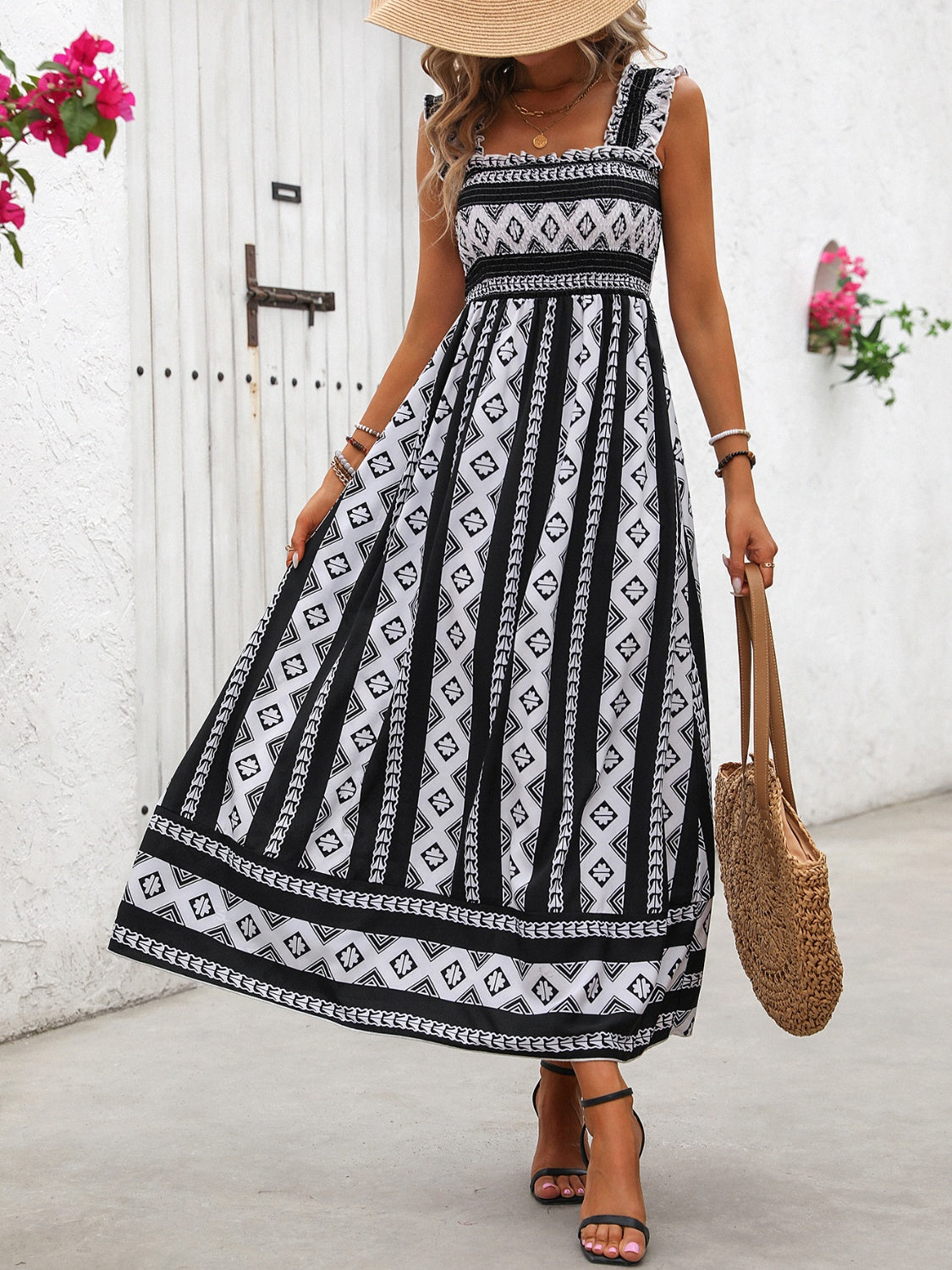 Honey Printed Square Neck Wide Strap Cami Dress Trandify deal