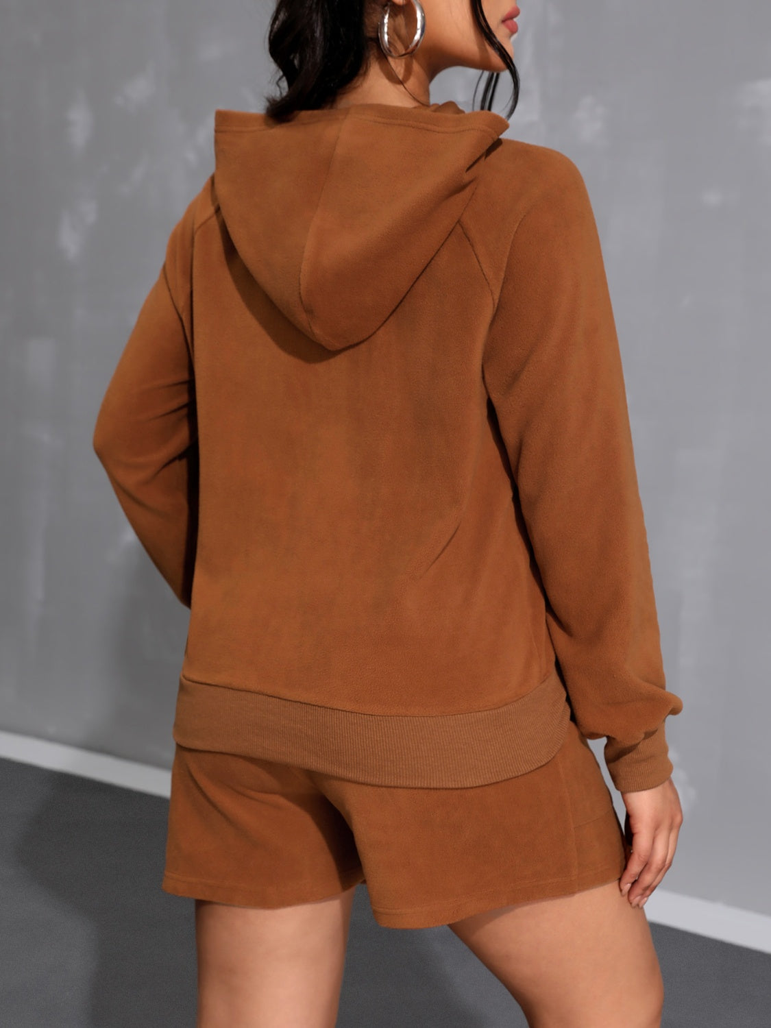 Long Sleeve Hoodie and Pocketed Shorts Set Trandify Deal