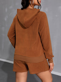 Long Sleeve Hoodie and Pocketed Shorts Set Trandify Deal