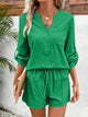 Notched Long Sleeve Top and Shorts Set Trandify deal