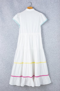 Contrast Trim Button Up Short Sleeve Dress Trandify Deal