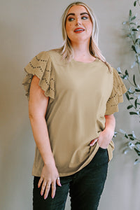 Plus Size Eyelet Round Neck Short Sleeve Blouse Trandify deal