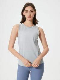 Women’s Cutout Back Active Tank Top – Cropped Yoga Tee for Workouts