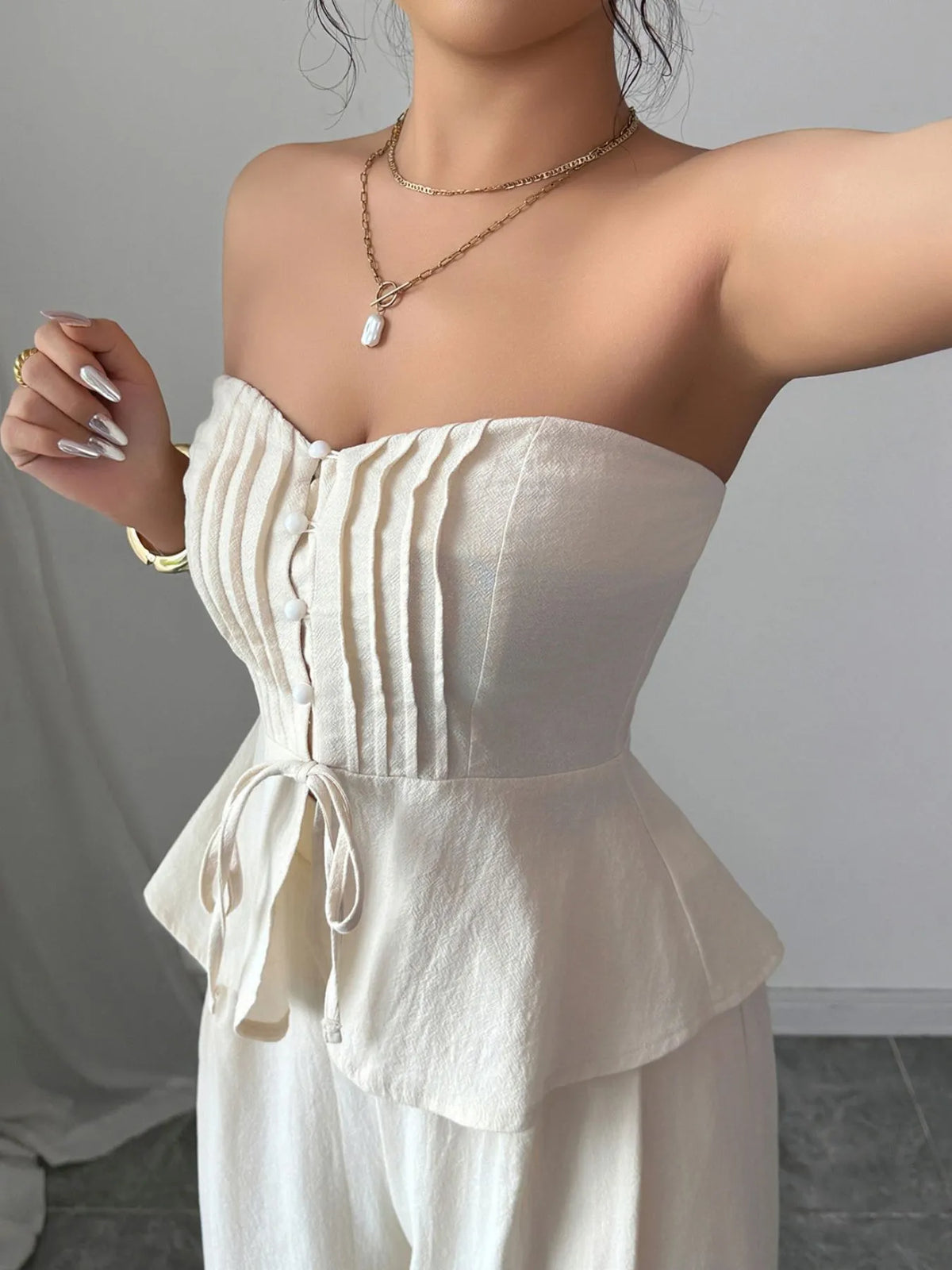 Sexy Summer Two-Piece Set for Women – Sweetheart Neck Crop Top & Lounge Pants