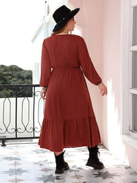 Plus Size Quarter Button V-Neck Long Sleeve Dress Trandify Deal