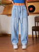 Women's Drawstring Wide Leg Jeans - No Stretch Casual Joggers