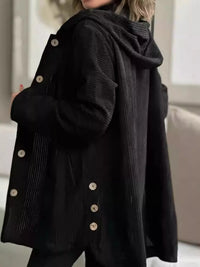 Plus Size Corduroy Shacket - Hooded Ribbed Jacket