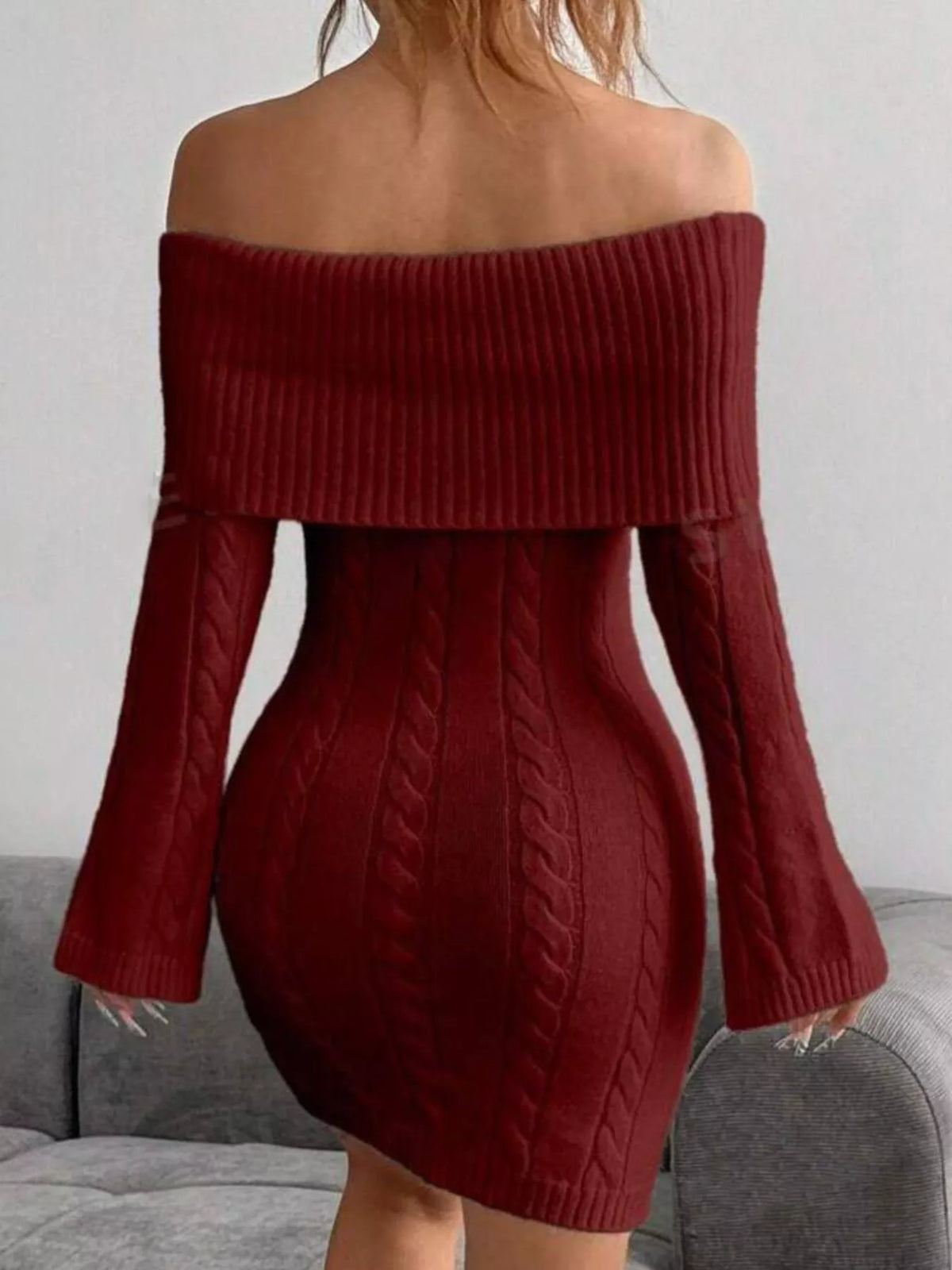 Off-Shoulder Cable Knit Sweater Dress