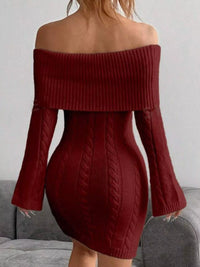 Off-Shoulder Cable Knit Sweater Dress