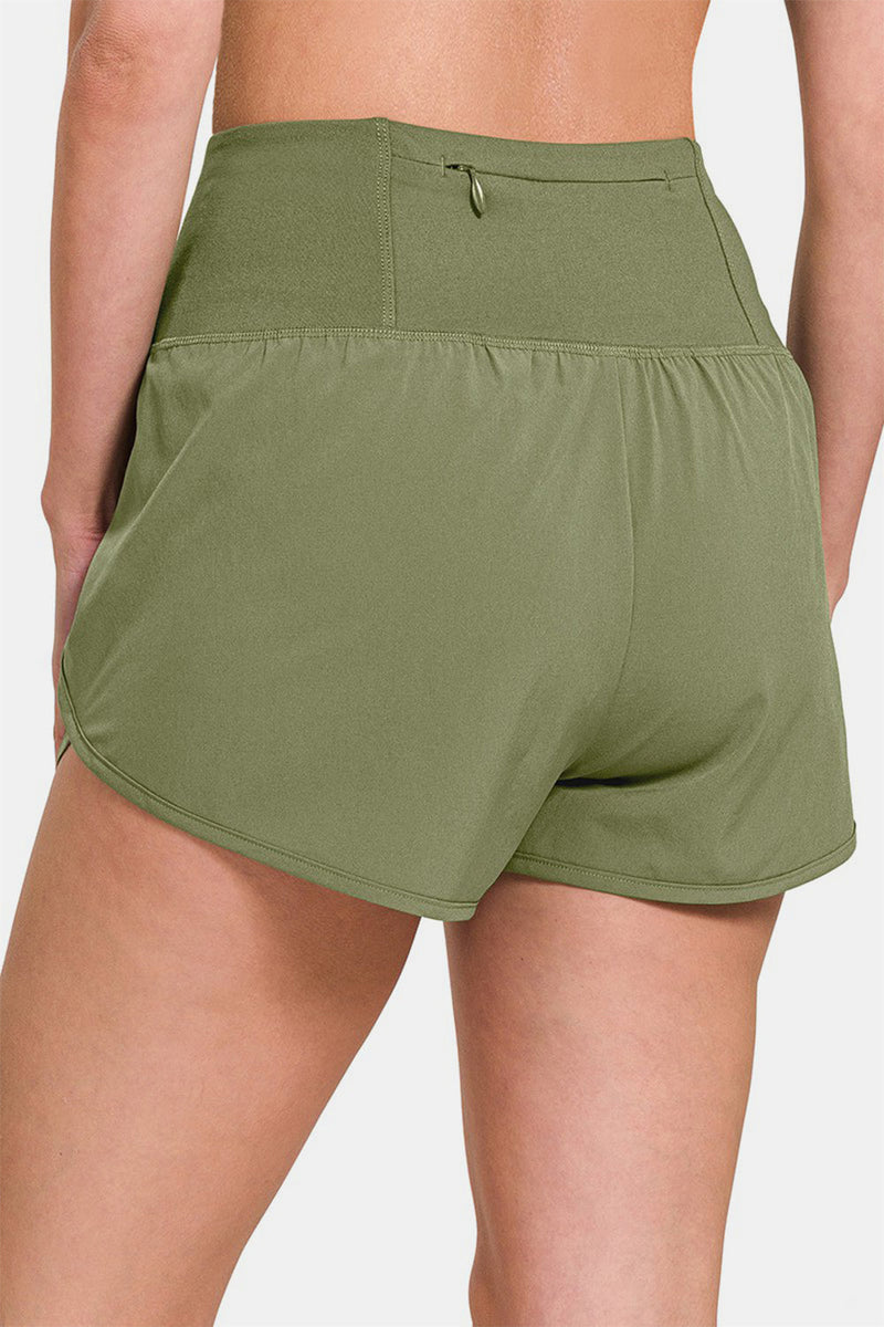 Zenana High-Waisted Zippered Back Pocket Active Shorts Trandify deal