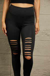 Double Take Wide Waistband Distressed Slim Fit Leggings Trandify deal
