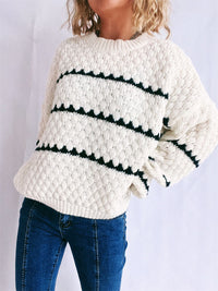 Contrast Stripes Round Neck Long Sleeve Sweater Trandify Deal