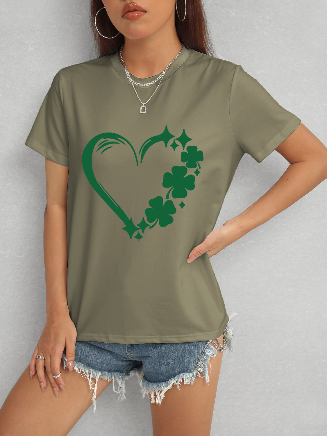 Heart Lucky Clover Round Neck Short Sleeve T-Shirt Trandify deal