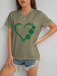 Heart Lucky Clover Round Neck Short Sleeve T-Shirt Trandify deal