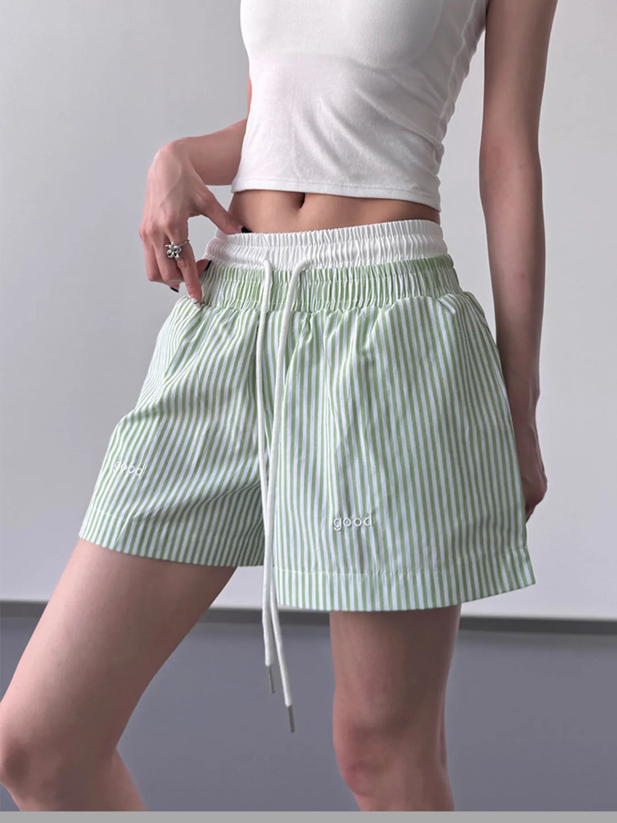 Women’s striped drawstring waist casual shorts for summer