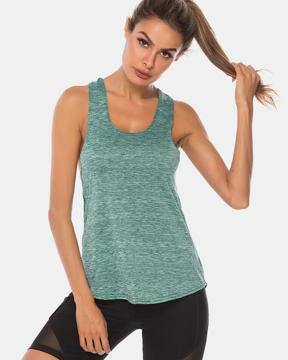 Full Size Scoop Neck Wide Strap Active Tank Trandify deal