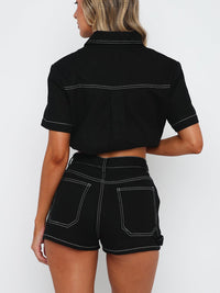 Pocketed Button Up Top and Shorts Set Trandify Deal