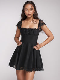 Lace Detail Square Neck Cap Sleeve Mini Dress Trandify Deal