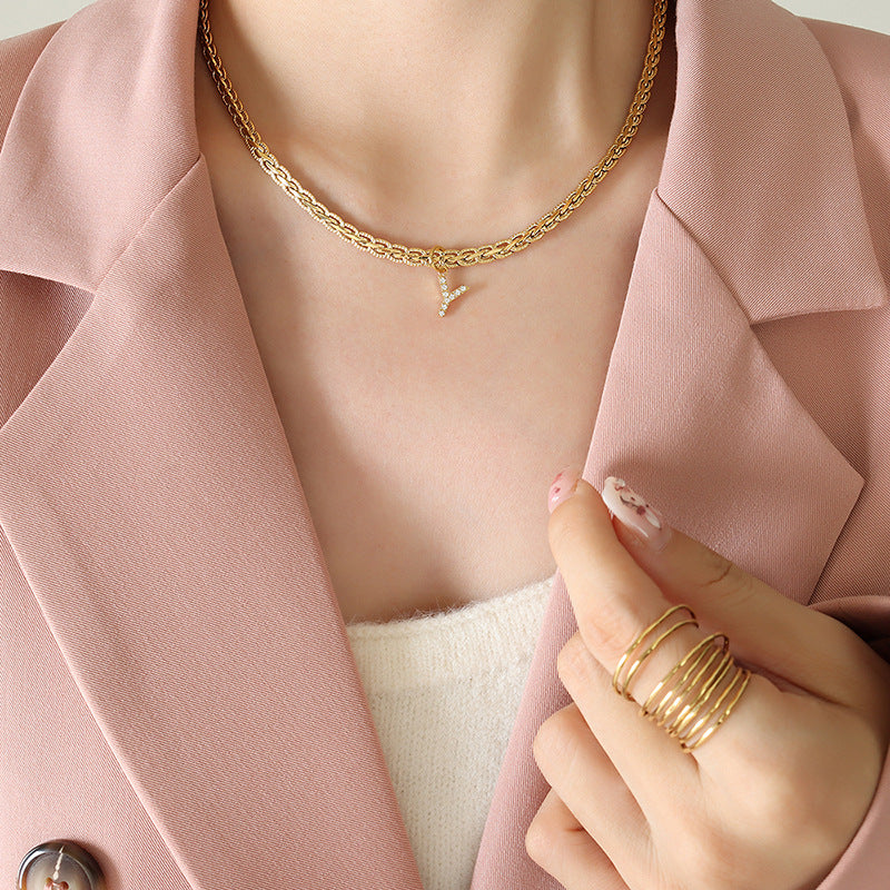 Brass Inlaid Zircon Letter Pendant Necklace Trandify deal