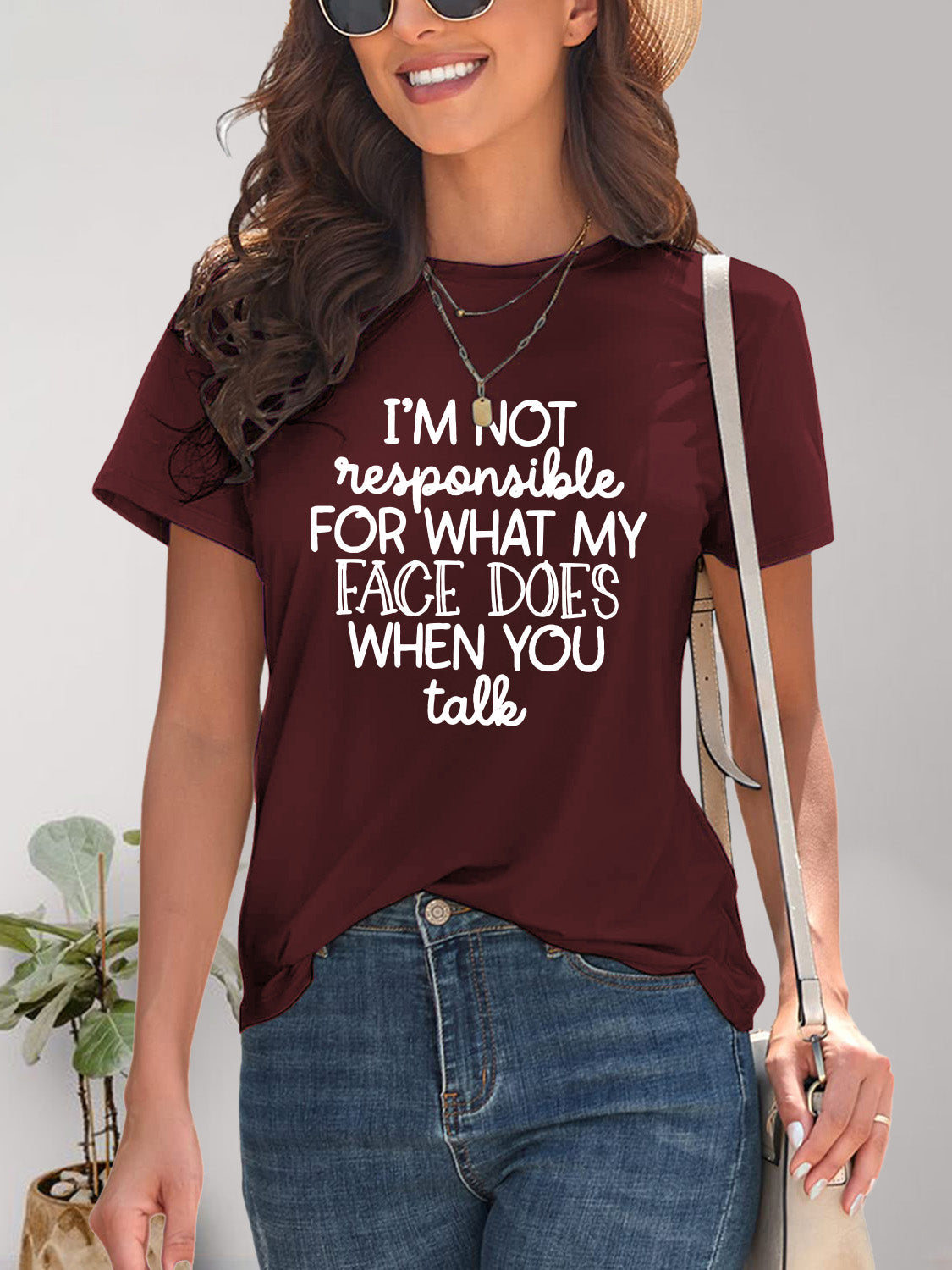 Letter Graphic Round Neck Short Sleeve T-Shirt Trandify deal