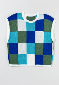 Contrast Plaid Round Neck Cap Sleeve Sweater Trandify Deal