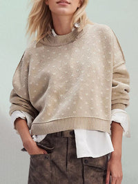Slit Round Neck Long Sleeve Sweater Trandify Deal
