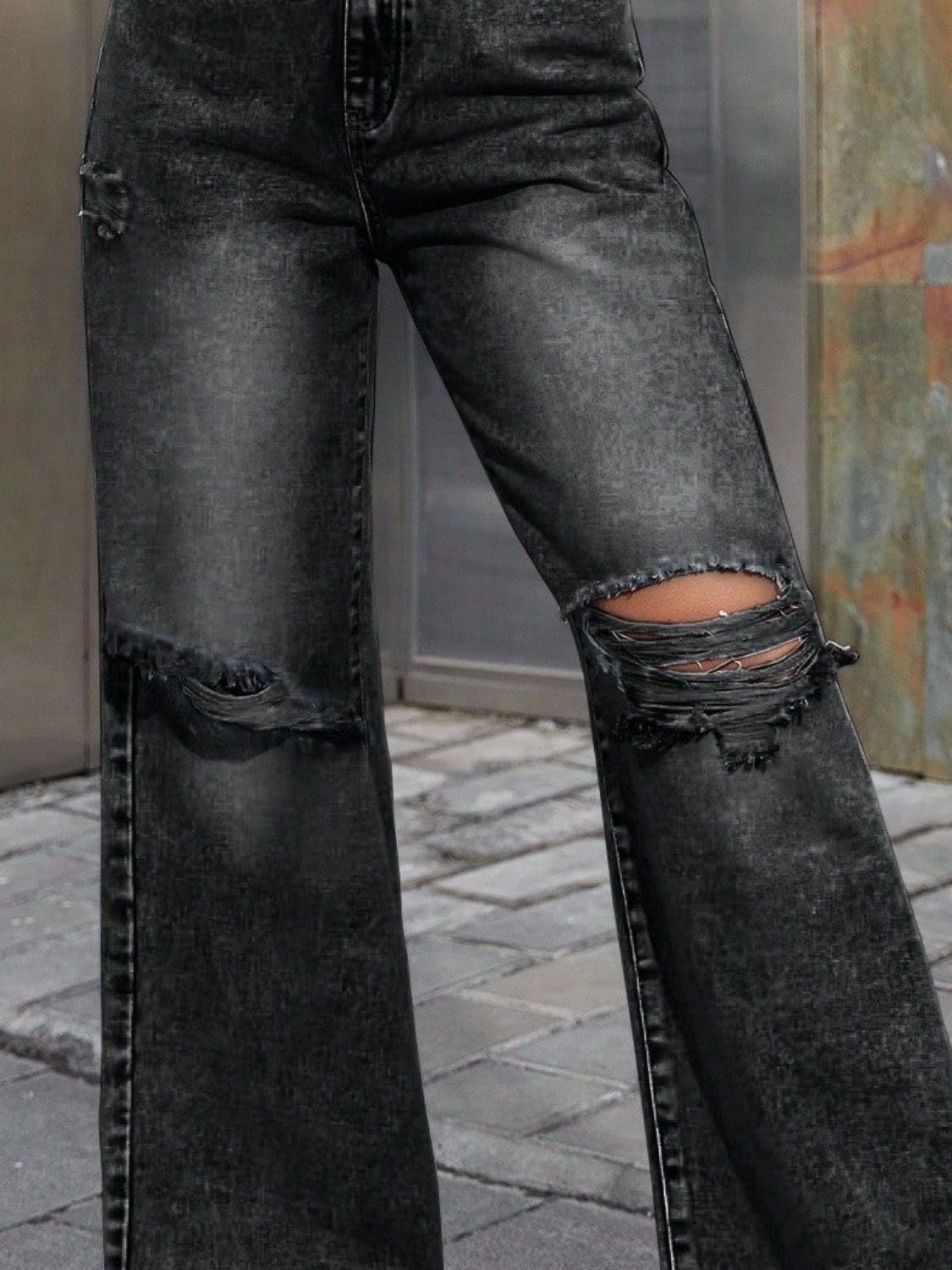 Distressed Wide Leg Jeans with Pockets Trandify Deal