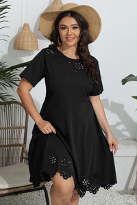 Plus Size Round Neck Openwork Dress Trandify deal
