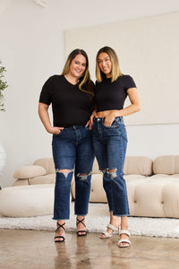 RFM Full Size Tummy Control Distressed High Waist Raw Hem Jeans Trandify deal