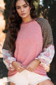 Plaid Floral Patchwork Round Neck Long Sleeve Top Trandify Deal