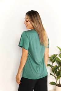 Double Take Ruched V-Neck Short Sleeve T-Shirt Trandify deal