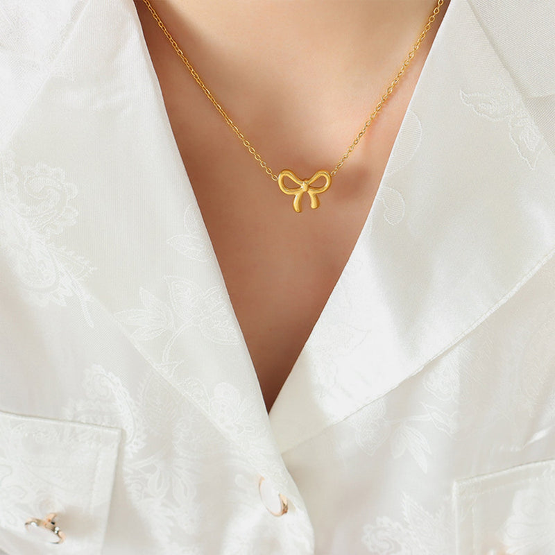Gold-Plated Titanium Steel Bow Pendant Necklace Trandify deal