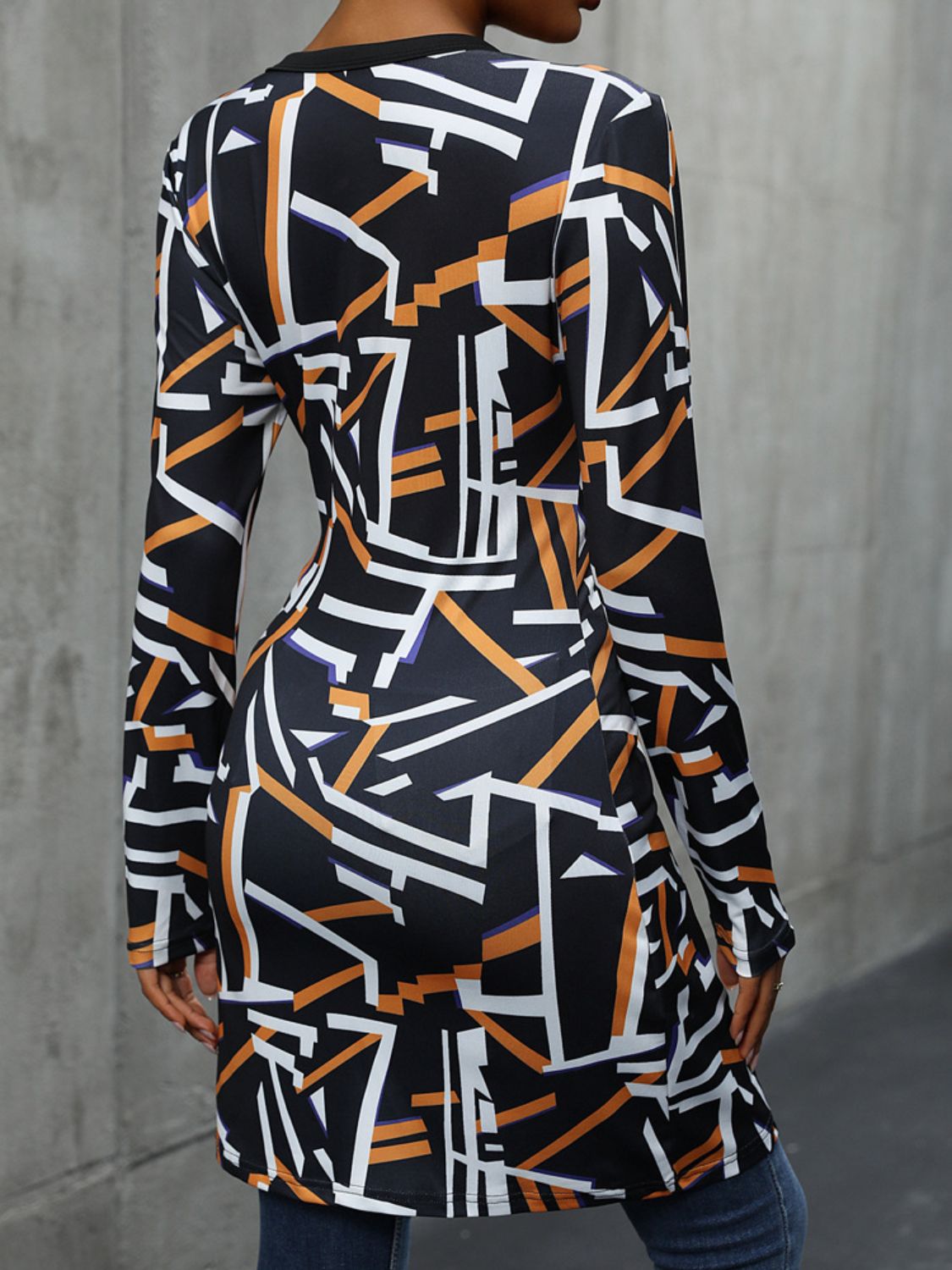 Perfee Geometric Surplice Long Sleeve T-Shirt Trandify deal