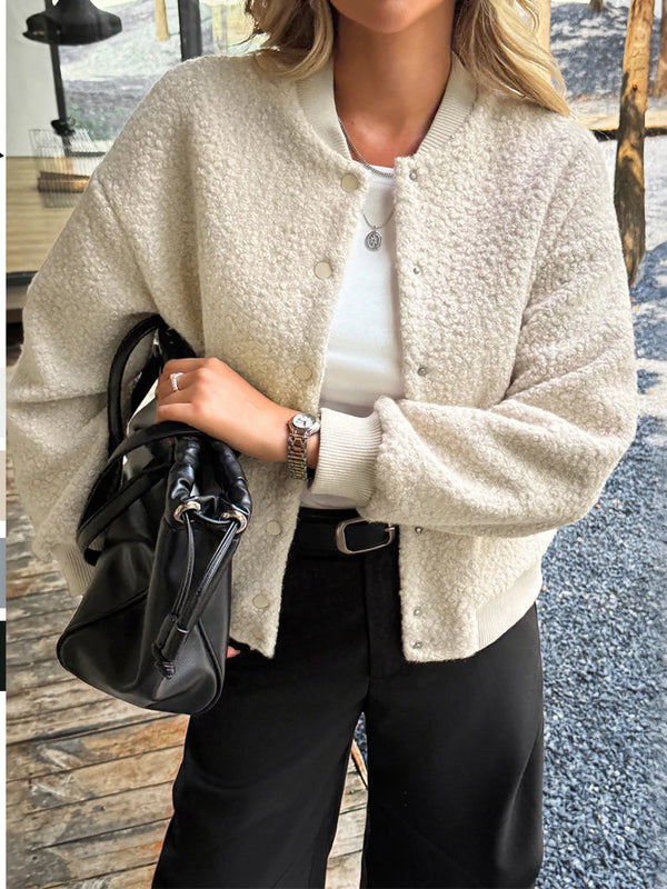 Women's Thick Buttoned Dropped Shoulder Jacket in oversized fit,