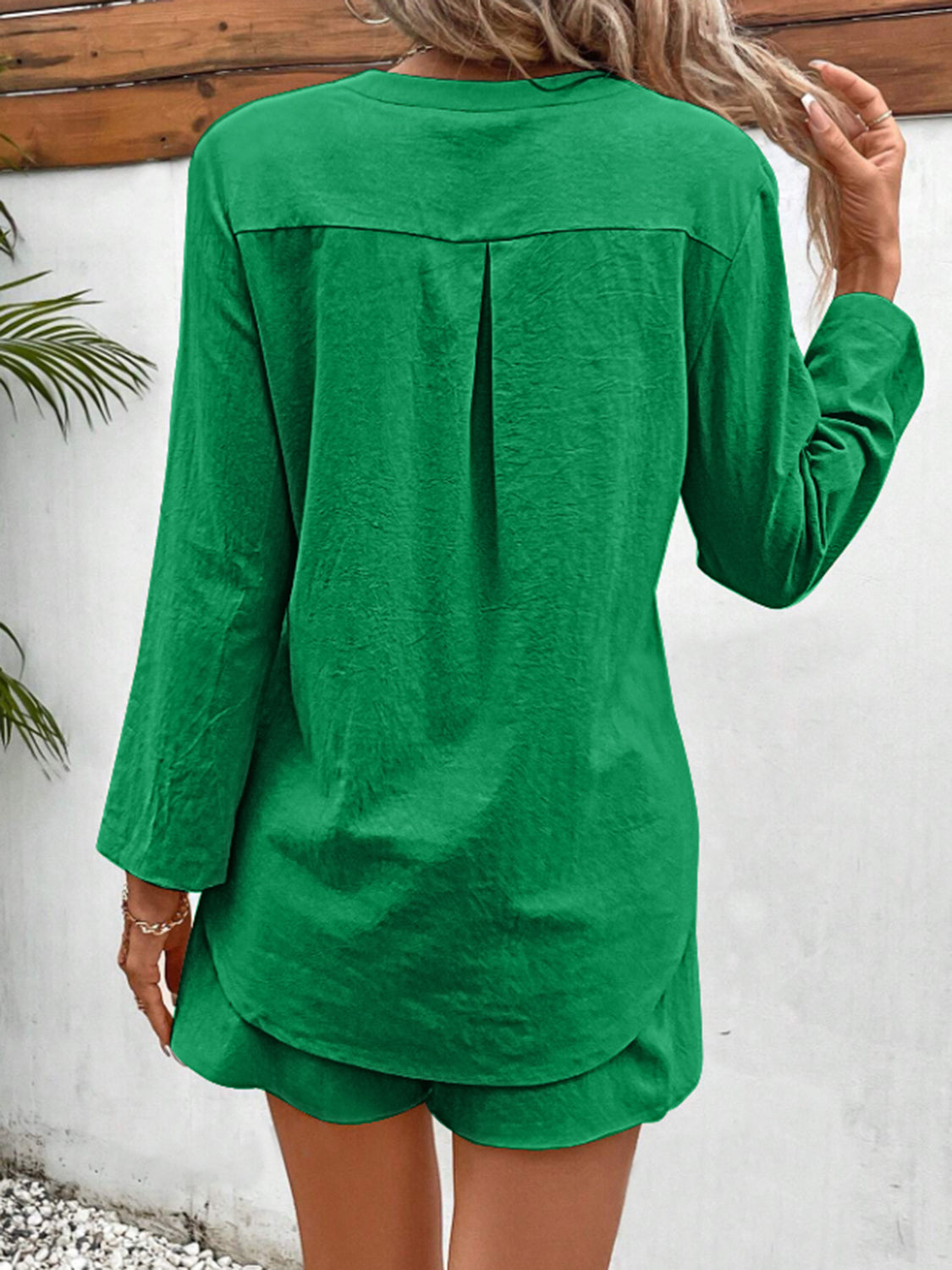 Notched Long Sleeve Top and Shorts Set Trandify deal