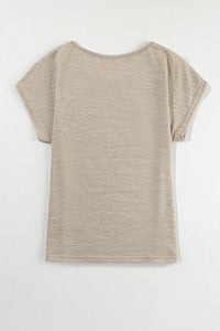 Decorative Button Graphic Round Neck Short Sleeve T-Shirt Trandify deal
